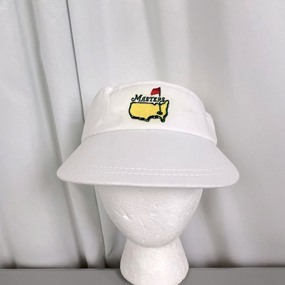 Masters White Golf Visor with Yellow/Green Logo and Red Flag